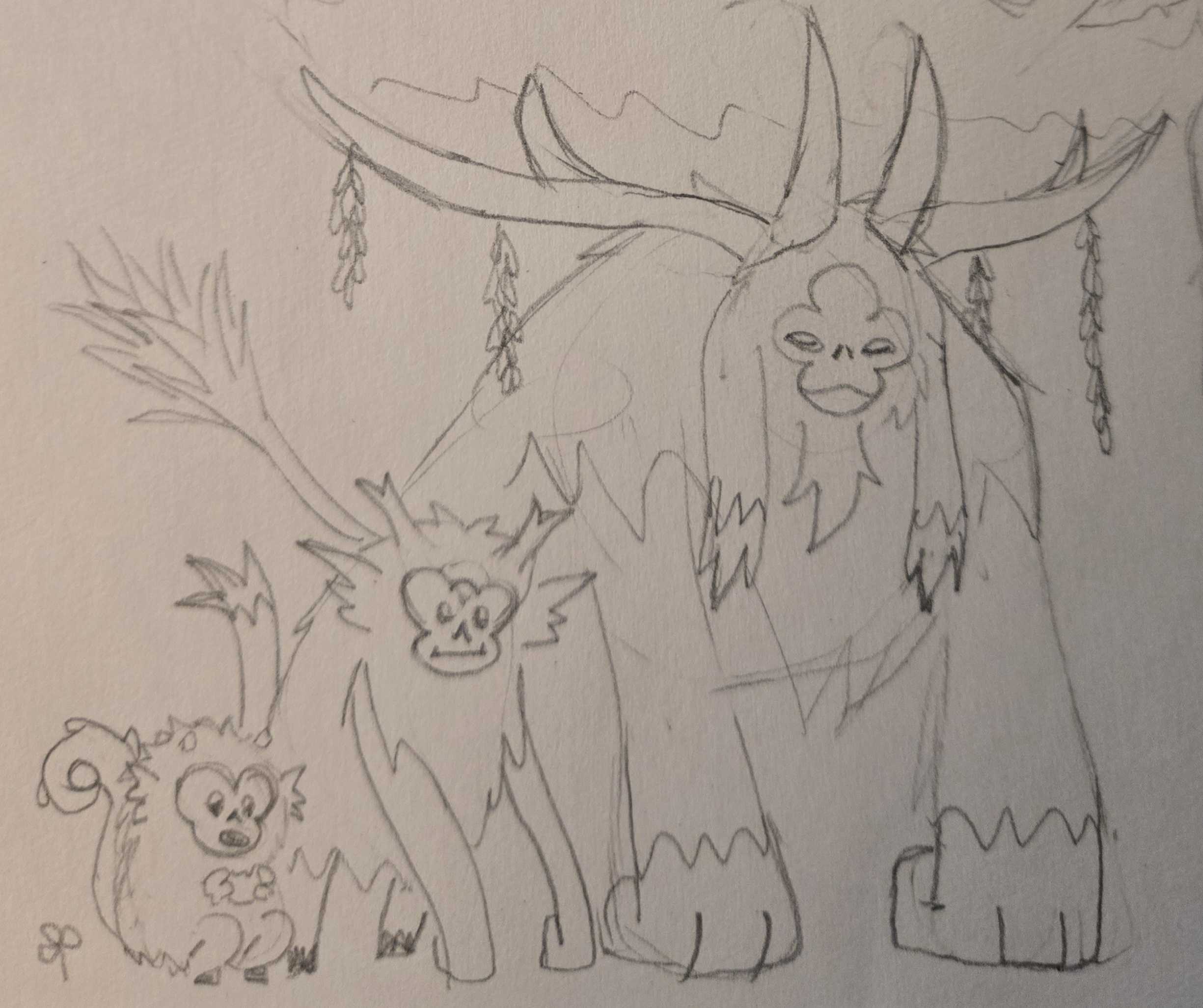 A family of three grass monkeys