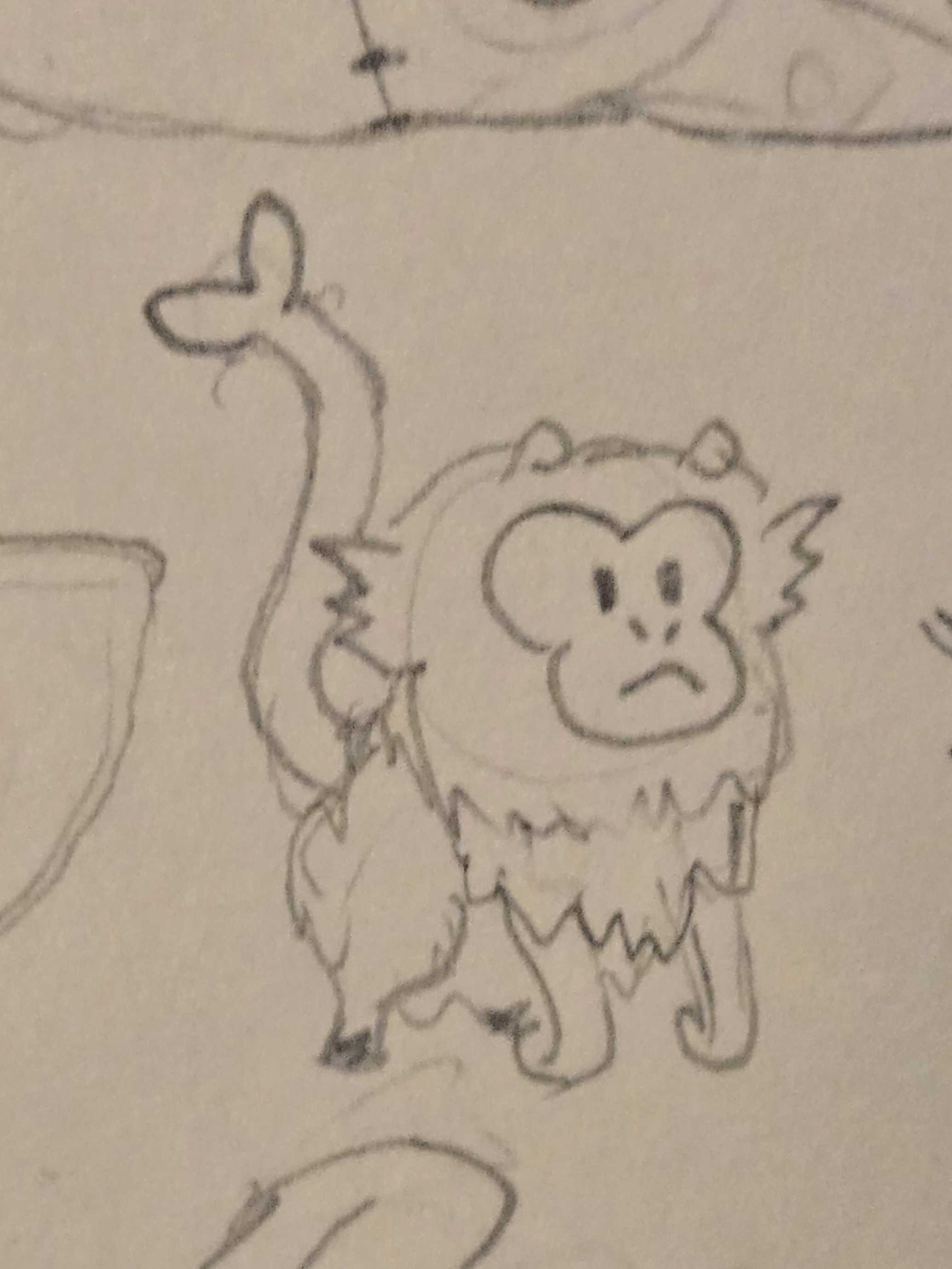 A baby monkey with hooves and horns, covered in moss