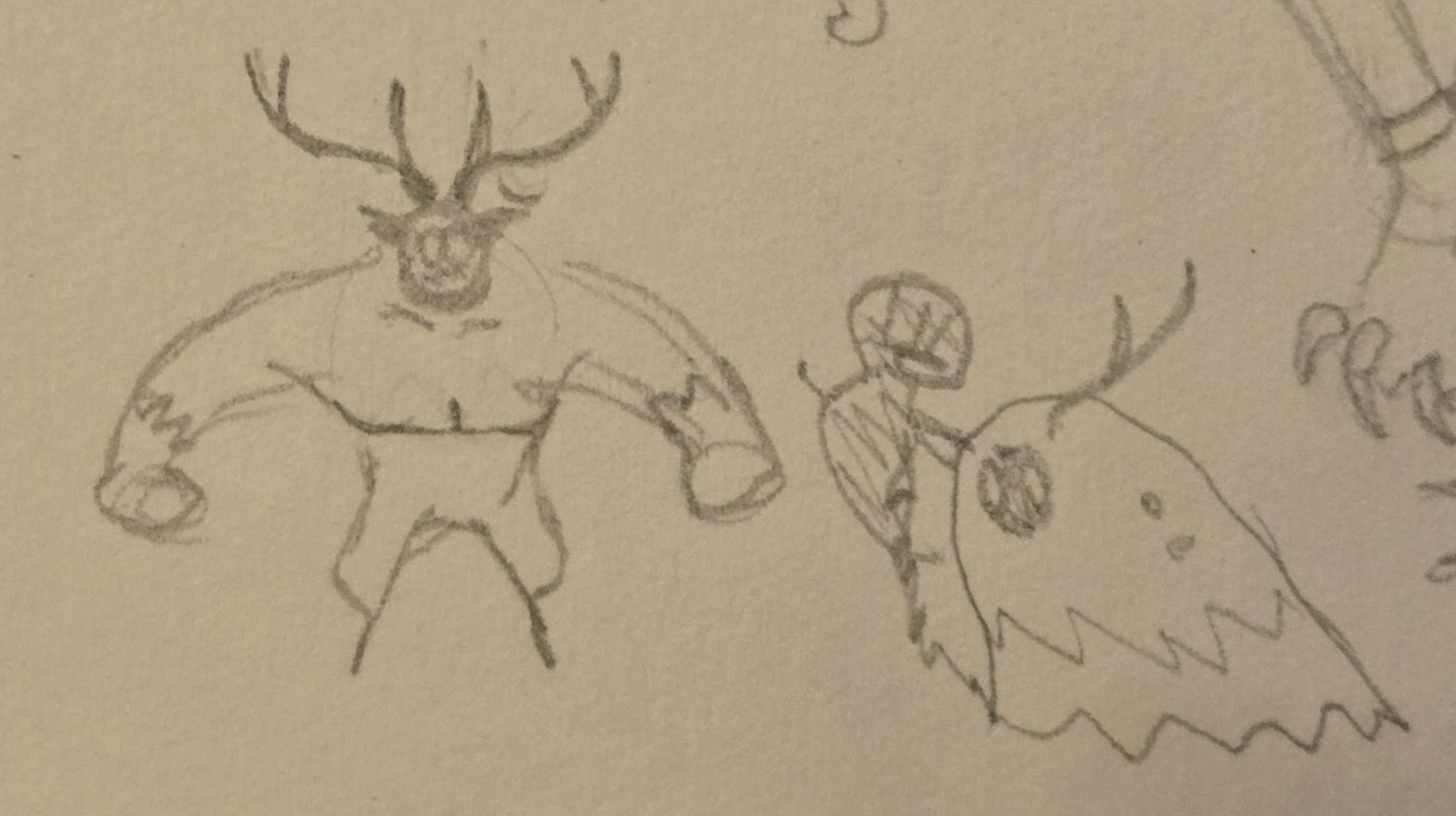 A mossy ape with large, branching antlers