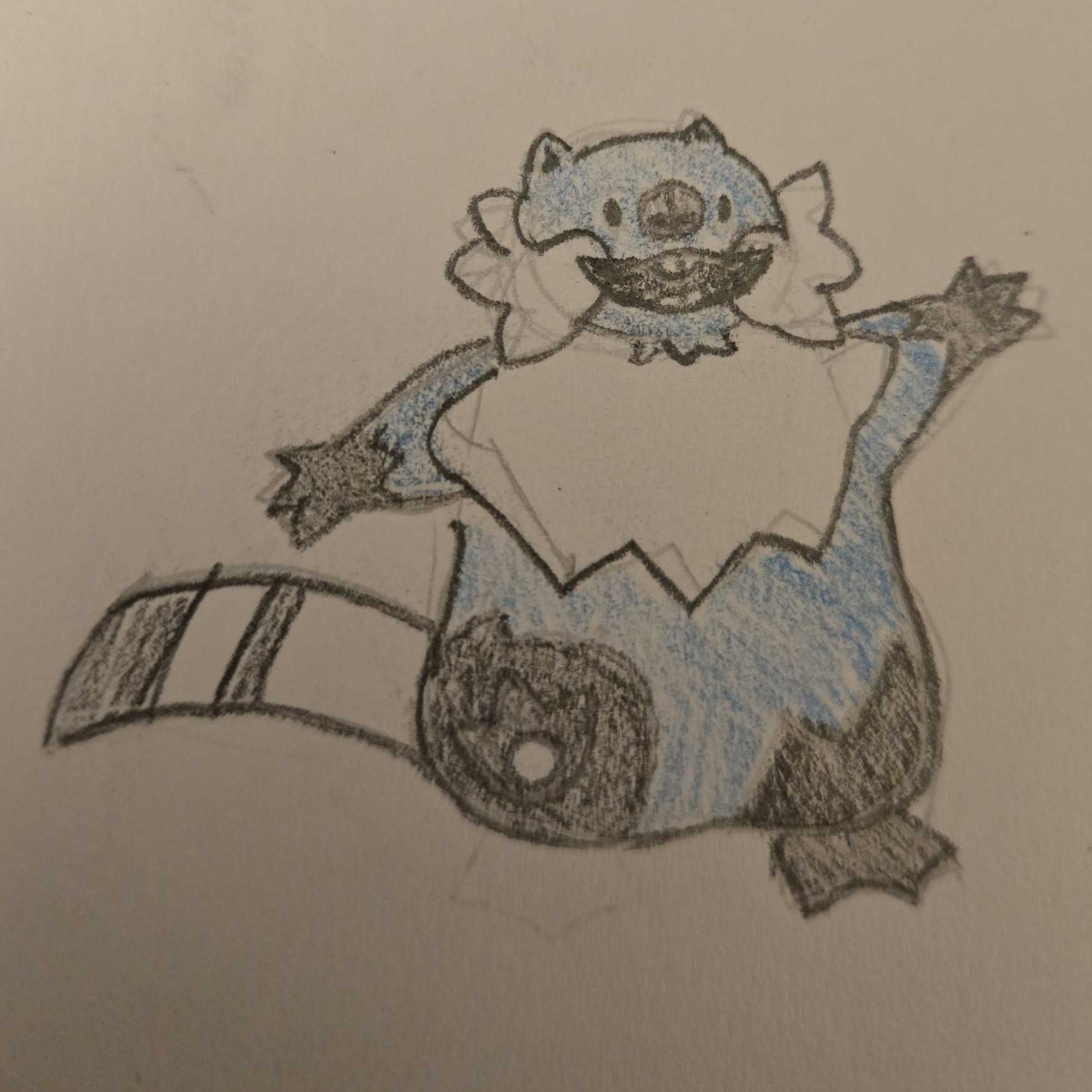 A large blue and black beaver with fluffy fur on its cheeks.